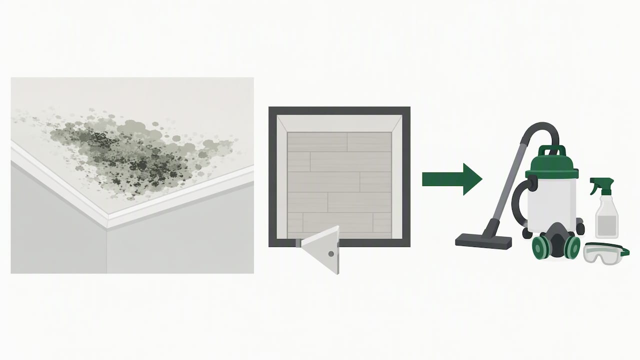 Roof Leak Mold for Homeowners: 24–48 Hours to Act, When to Call Pros 1 Mold area compared with a small closet floor