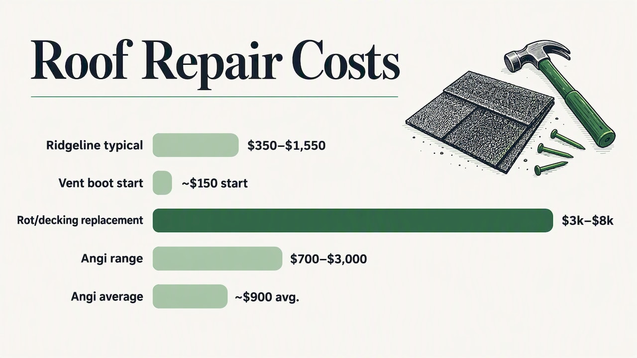 Roof Leak Signs: What to Look for Inside and Out 1 Roof repair cost ranges by repair type