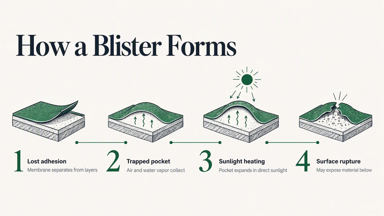 What a flat roof blister actually is — overview diagram